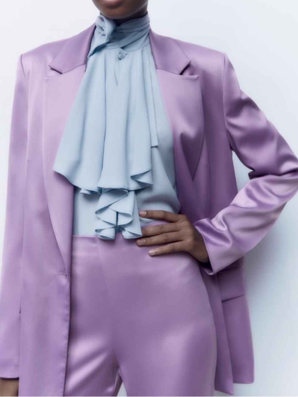 Zara Purple Satin Effect Blazer SZ M EUC - Picture 2 of 7